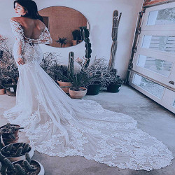 Sheer Floral Lace Wedding Dress With Long Sleeves | Kleinfeld Bridal